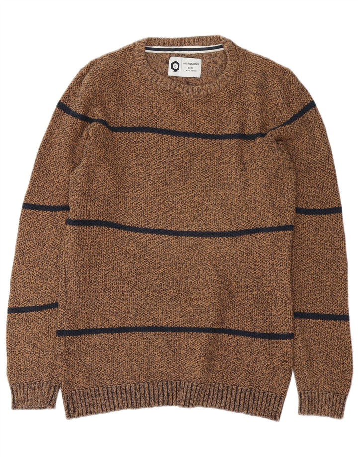 Jack & Jones Mens Core Crew Neck Jumper Sweater Large Brown Striped Cotton