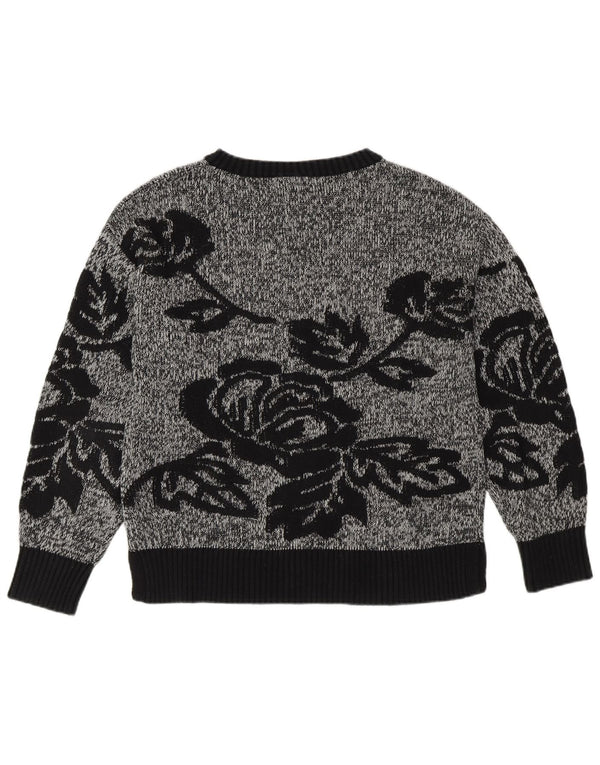 Gap Womens Crew Neck Jumper Sweater UK 14 Large Navy Blue Floral Cotton