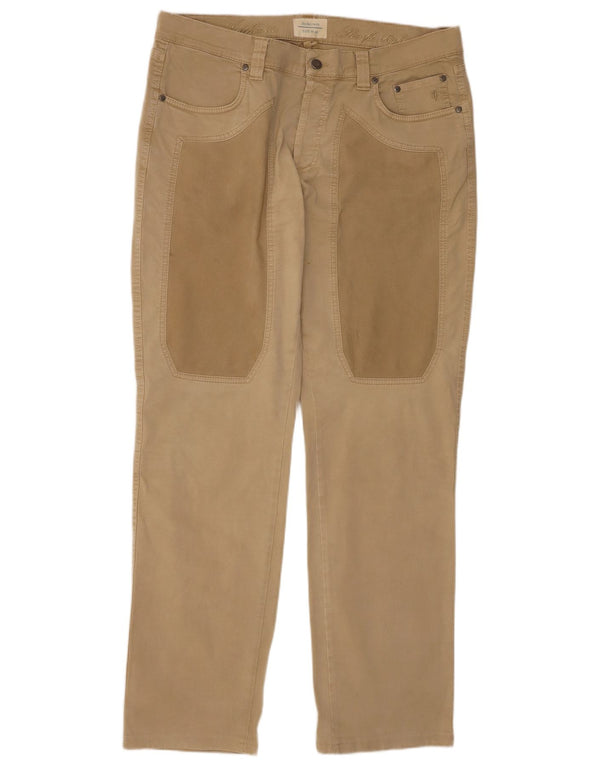 Jeckerson Mens Straight Casual Trousers W40 L34 Beige Cotton