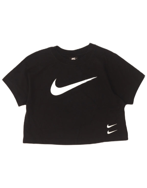 Nike Womens Crop Graphic T-Shirt Top UK 16 Large Black Cotton