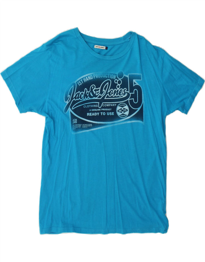 JACK & JONES Mens Graphic T-Shirt Top Large Blue Cotton Vintage Jack & Jones and Second-Hand Jack & Jones from Messina Hembry 