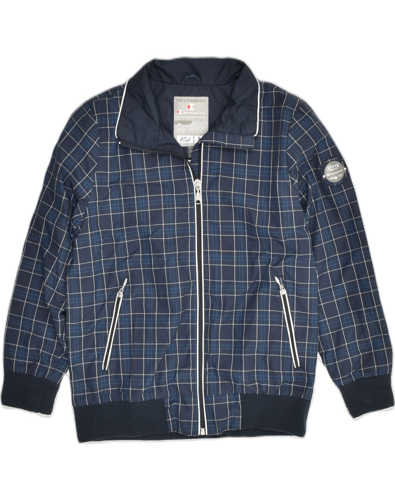 CHAMPION Boys Bomber Jacket 9-10 Years Navy Blue Check Polyester | Vintage Champion | Thrift | Second-Hand Champion | Used Clothing | Messina Hembry 