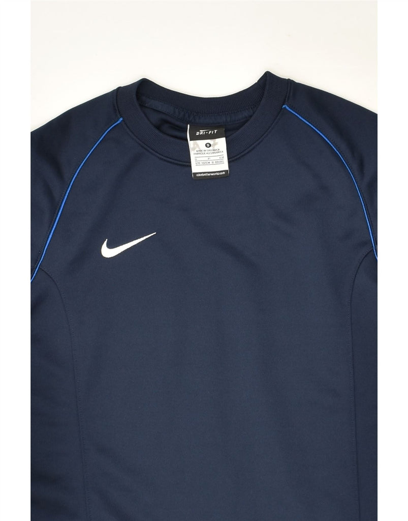 NIKE Boys Dri Fit Top Long Sleeve 8-9 Years Small Navy Blue Polyester | Vintage Nike | Thrift | Second-Hand Nike | Used Clothing | Messina Hembry 