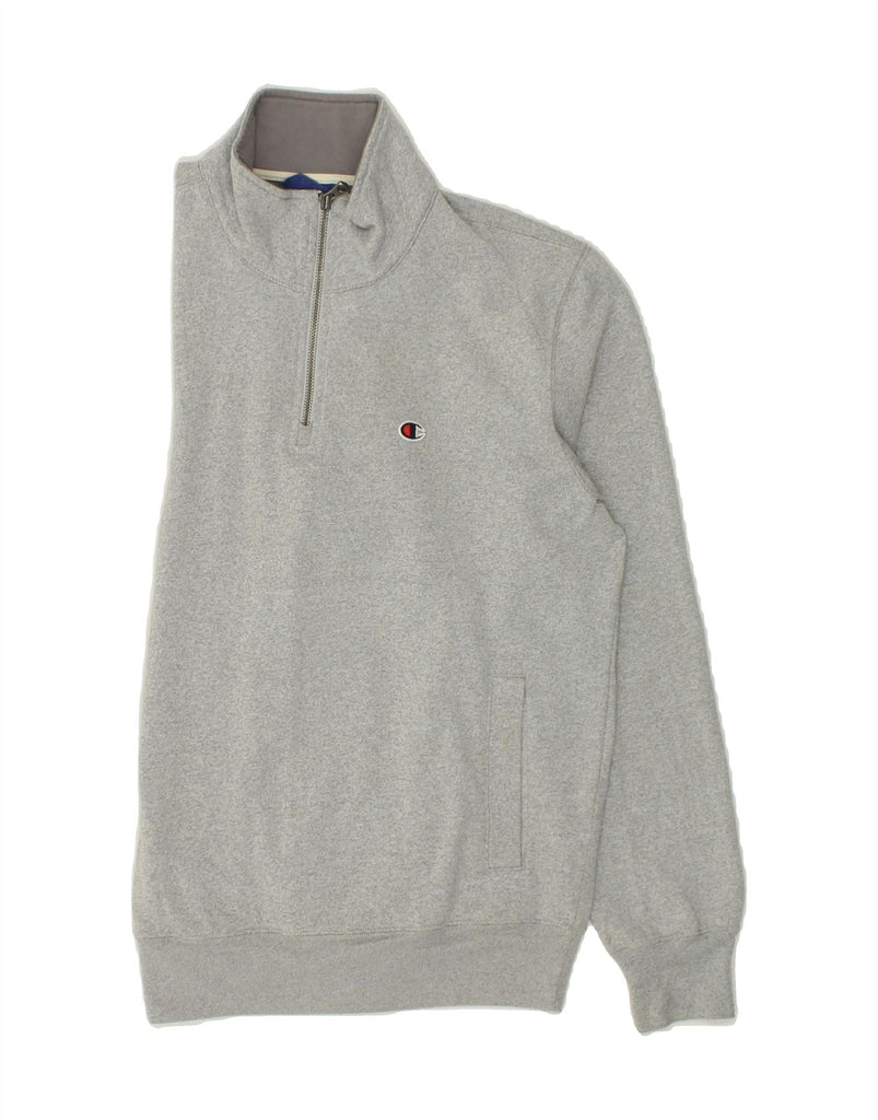 CHAMPION Mens Zip Neck Sweatshirt Jumper Small Grey Polyester | Vintage Champion | Thrift | Second-Hand Champion | Used Clothing | Messina Hembry 