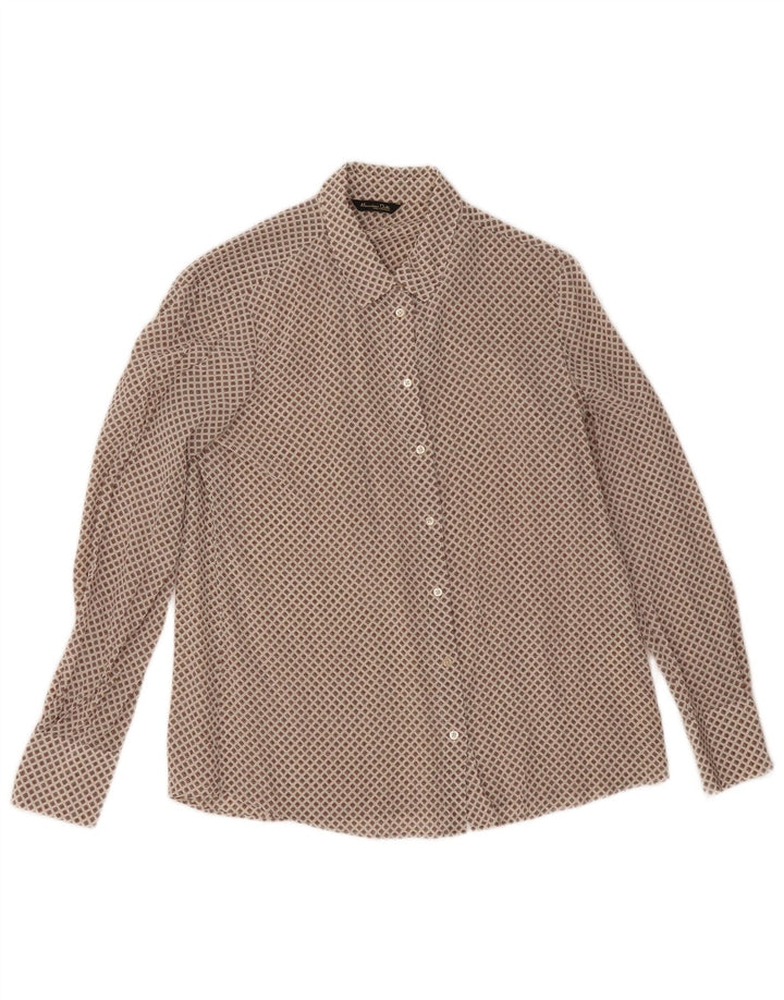 Massimo Dutti Womens Shirt Blouse EU 38 Small Beige Geometric Silk