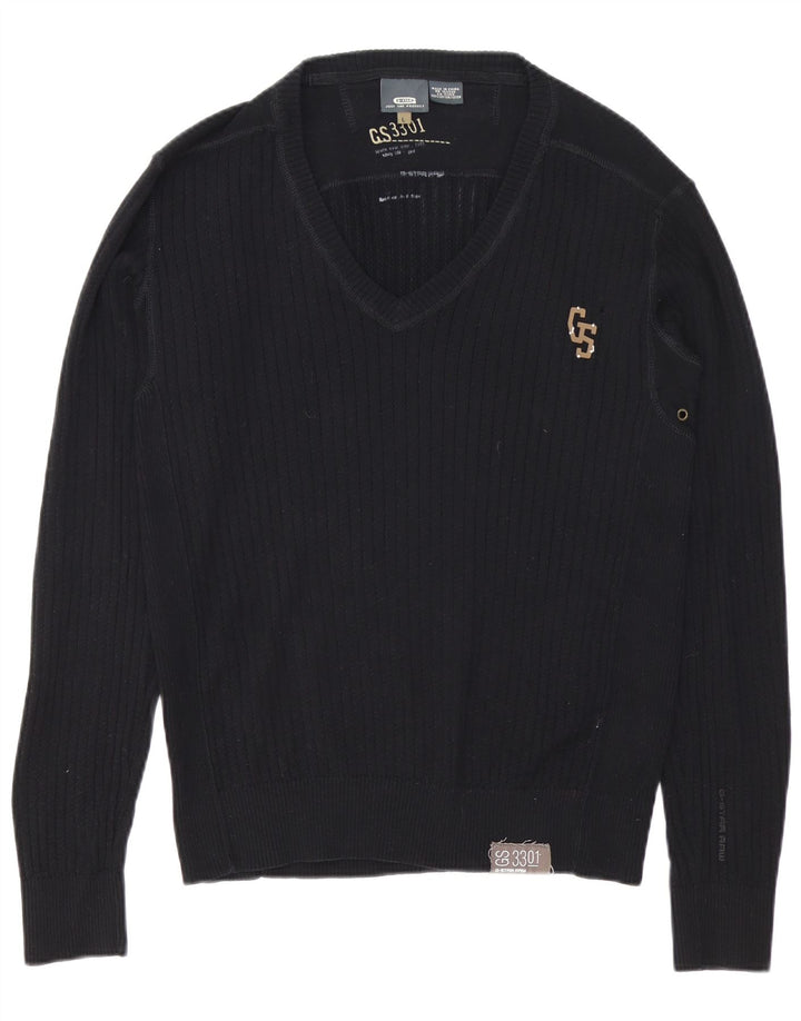 G-Star Mens 3301 V-Neck Jumper Sweater Large Black Cotton