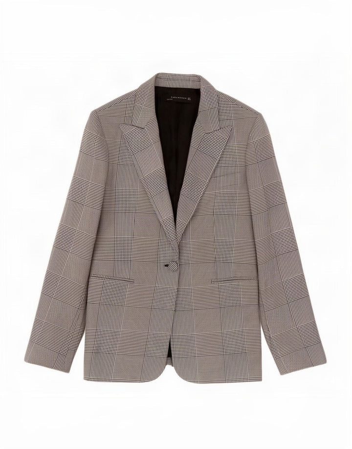 Zara Womens 1 Button Blazer Jacket UK 14 Large Black Houndstooth Polyester