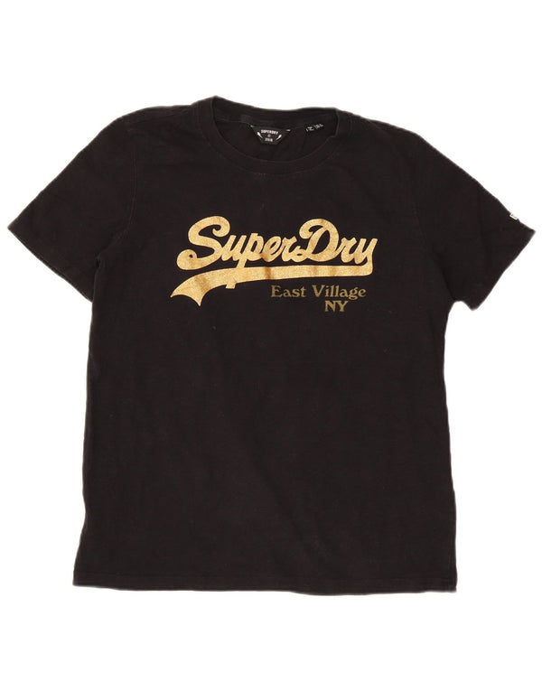 Superdry Womens Graphic T-Shirt Top UK 12 Medium Black Cotton