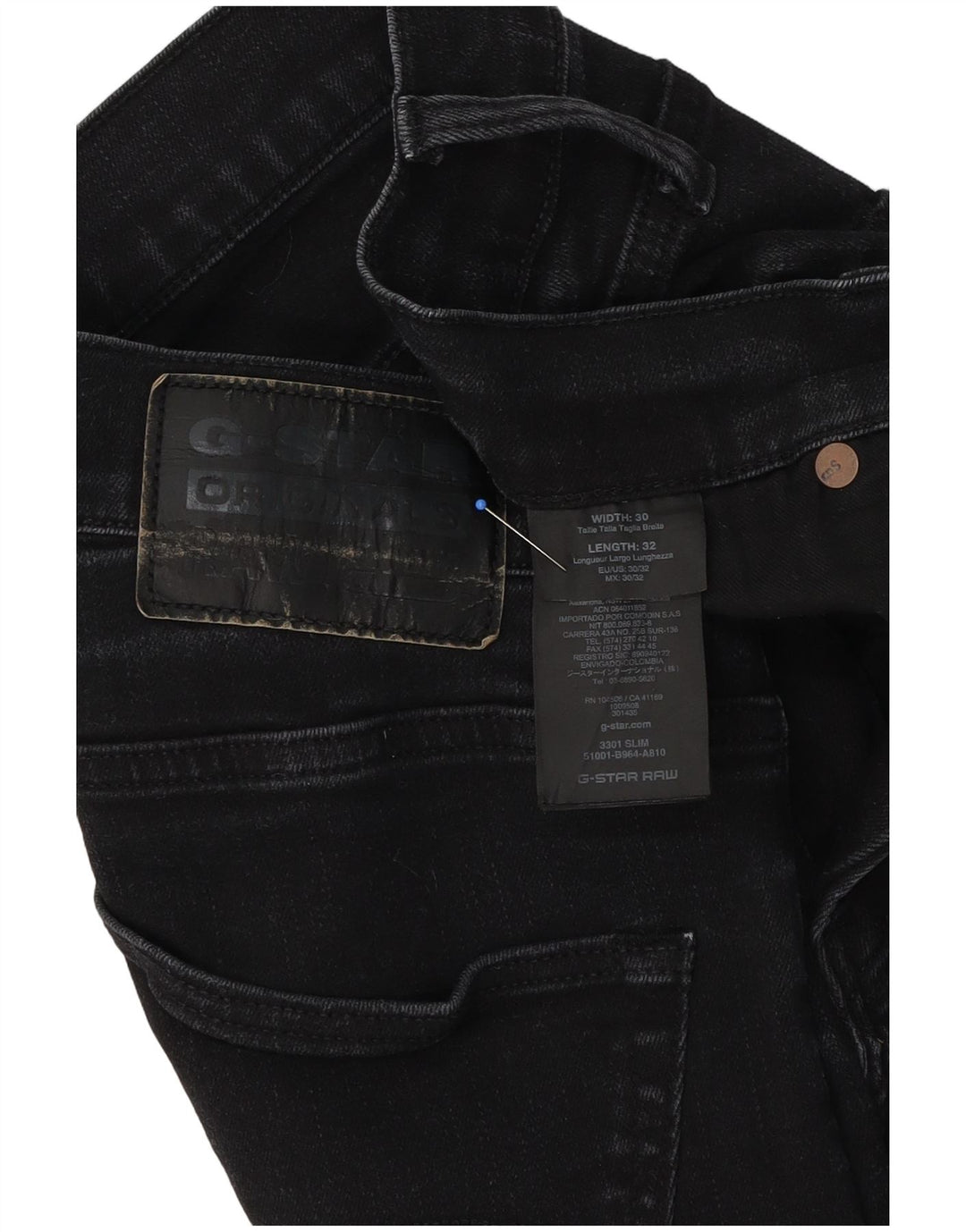 G-Star Mens 3301 Slim Jeans W30 L32 Black