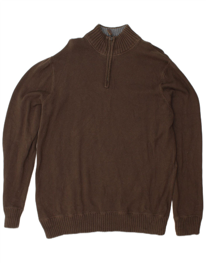 EDDIE BAUER Mens Zip Neck Jumper Sweater Large Brown Cotton