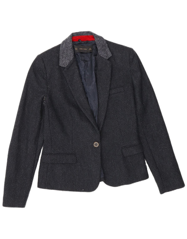 Zara Womens 1 Button Blazer Jacket UK 12 Medium Navy Blue