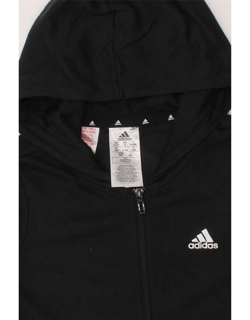 ADIDAS Girls Graphic Zip Hoodie Sweater 9-10 Years Black Cotton Vintage Adidas and Second-Hand Adidas from Messina Hembry 