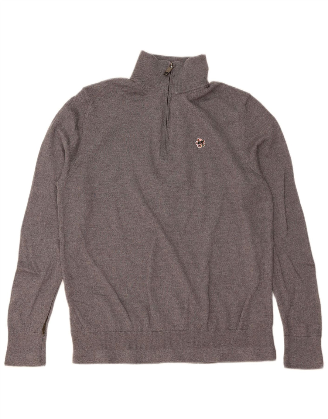 TED BAKER Mens Zip Neck Jumper Sweater Size 6 2XL Grey Wool