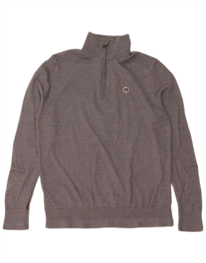 TED BAKER Mens Zip Neck Jumper Sweater Size 6 2XL Grey Wool