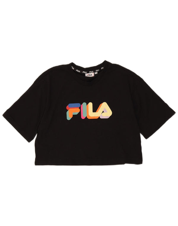 Fila Womens Crop Graphic T-Shirt Top UK 14 Medium Black Cotton