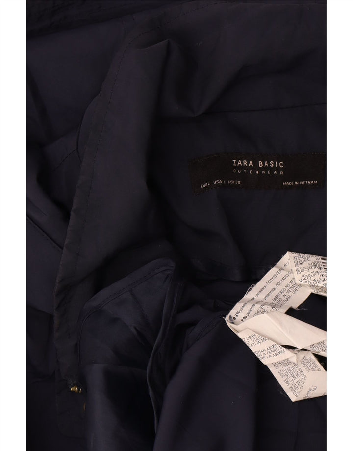 Zara Womens Hooded Bomber Jacket UK 16 Large Navy Blue Polyester