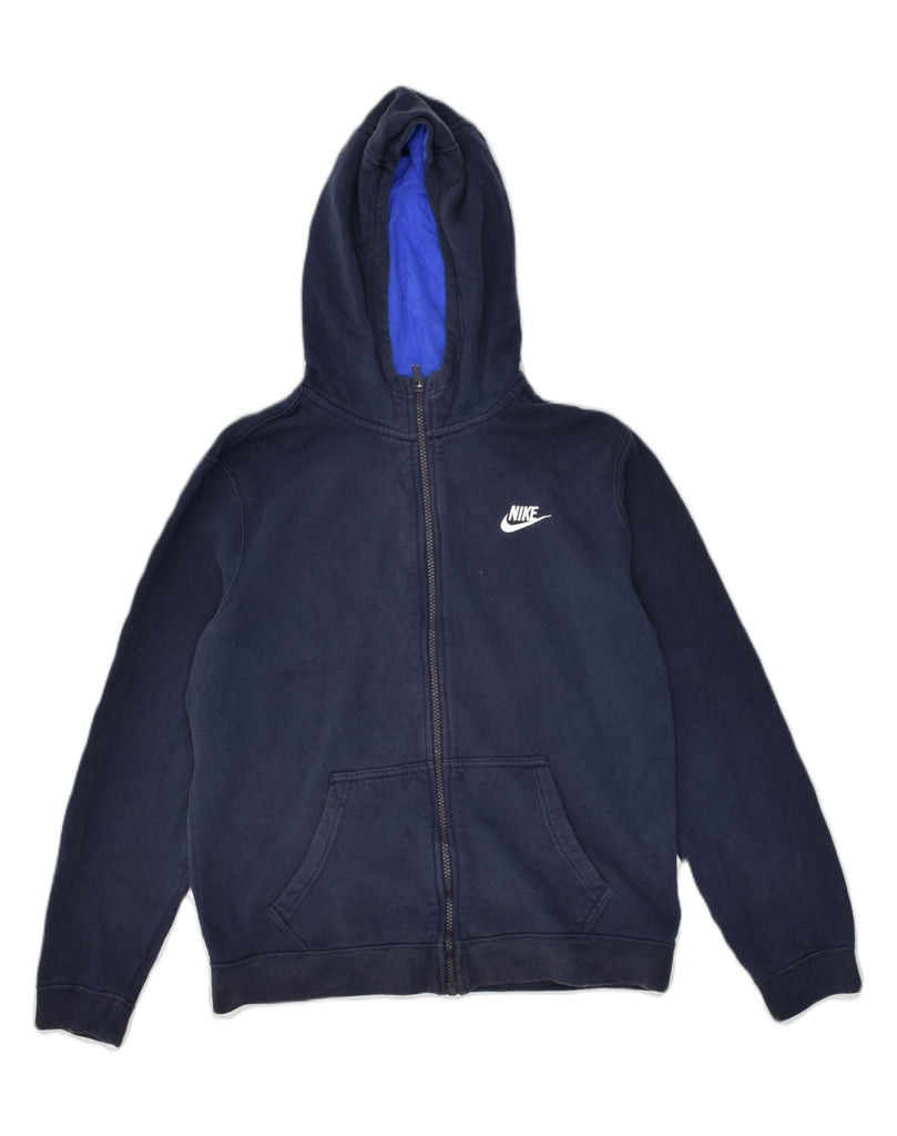 NIKE Boys Zip Hoodie Sweater 13-14 Years XL Navy Blue Cotton | Vintage Nike | Thrift | Second-Hand Nike | Used Clothing | Messina Hembry 