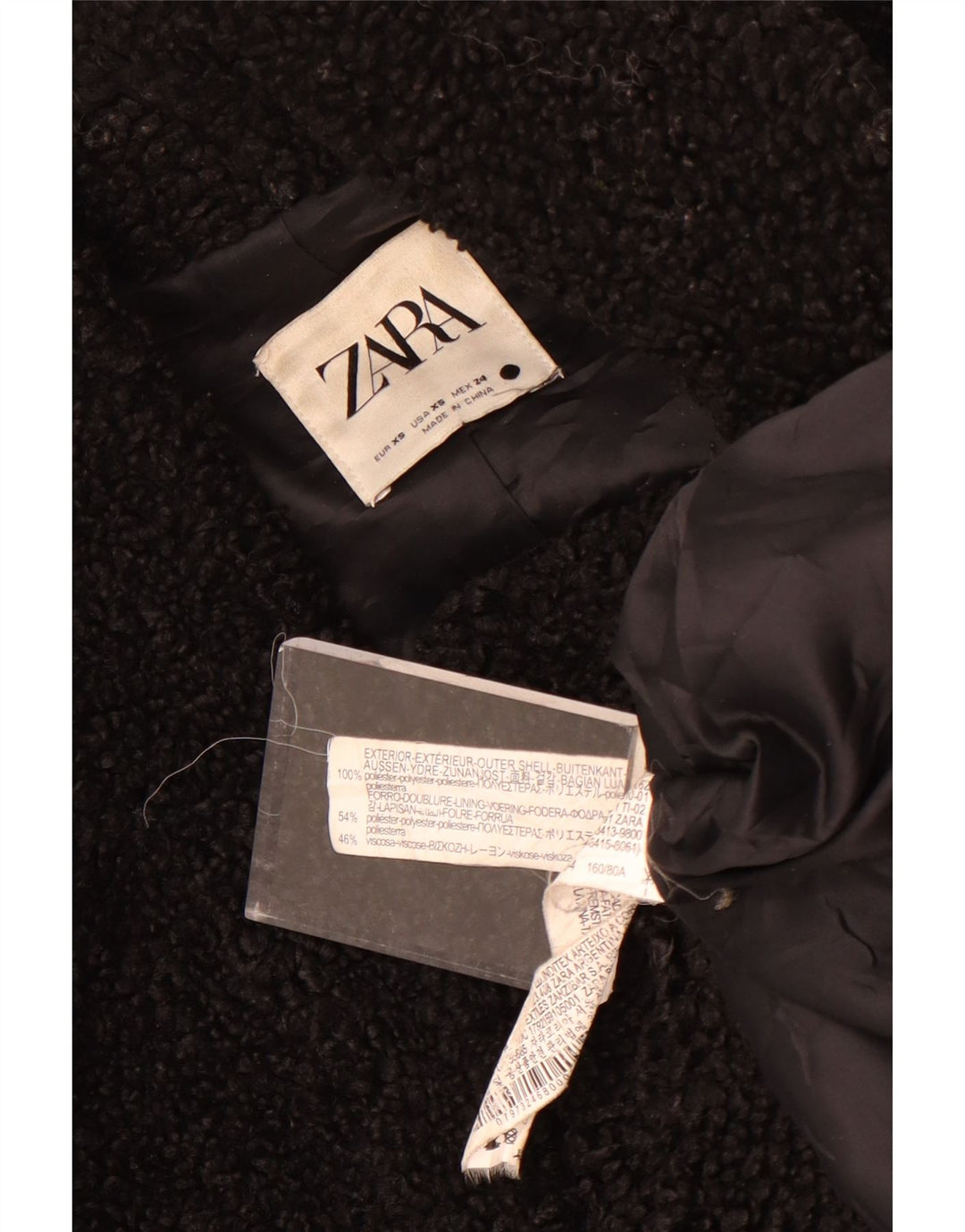 Zara Womens Fleece Oversized Overcoat UK 6 XS Black Polyester