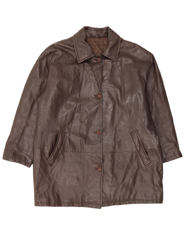 Maddox Womens Loose Fit Leather Coat EU 42 Large Brown