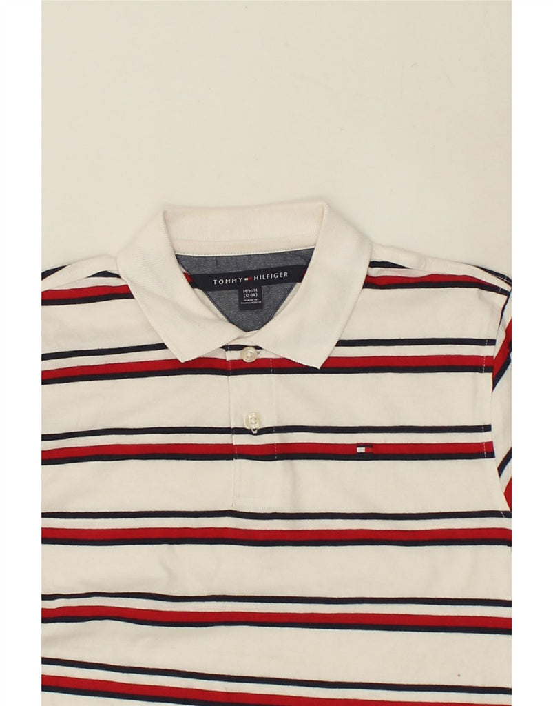 TOMMY HILFIGER Boys Polo Shirt 12-13 Years Medium  White Striped Cotton | Vintage Tommy Hilfiger | Thrift | Second-Hand Tommy Hilfiger | Used Clothing | Messina Hembry 