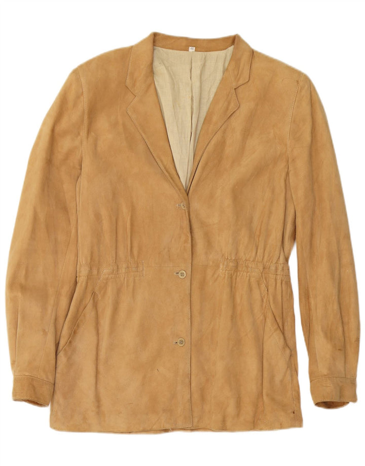 Vintage Womens Suede Jacket IT 46 Large Beige Leather
