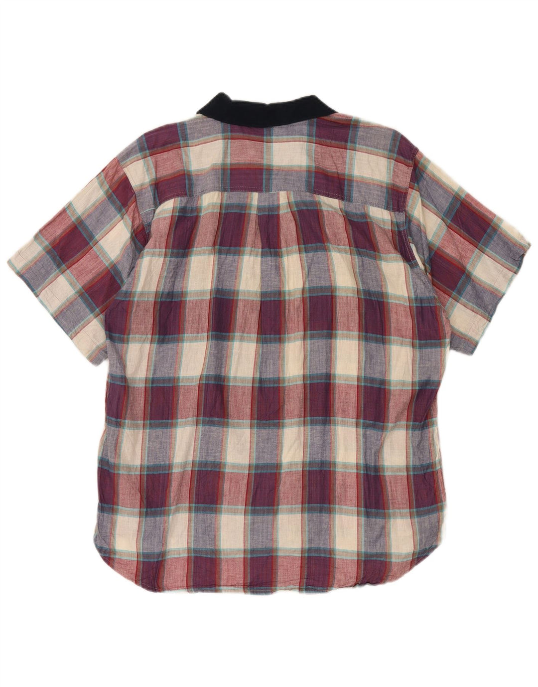 Vintage Mens Short Sleeve Shirt Large Multicoloured Check Cotton