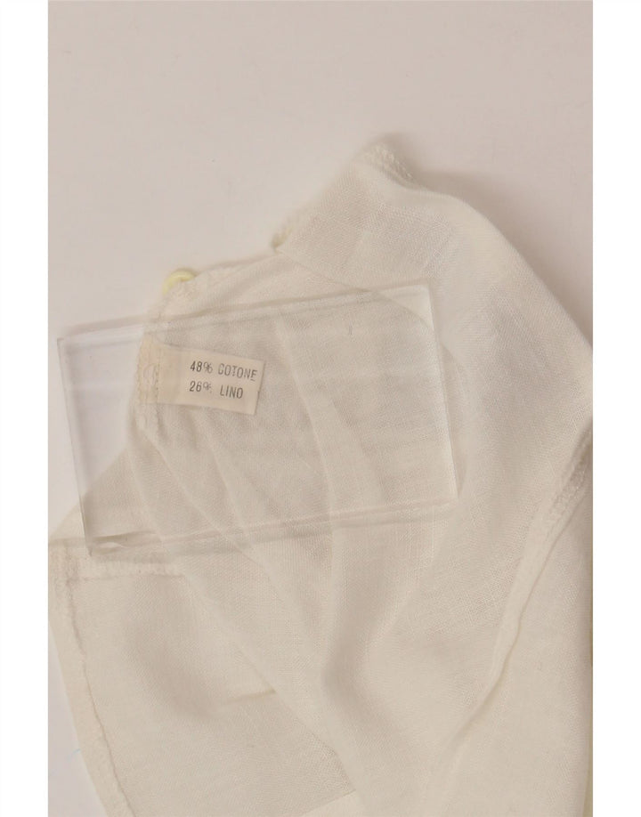 VINTAGE Womens Short Sleeve Shirt Blouse UK 12 Medium White Cotton