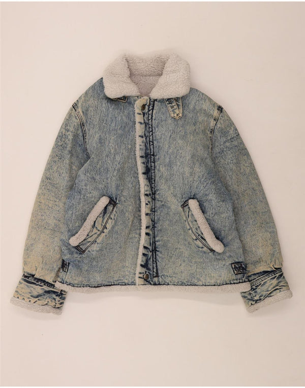 Rifle Mens Sherpa Denim Jacket UK 40 Large Blue Cotton Retro