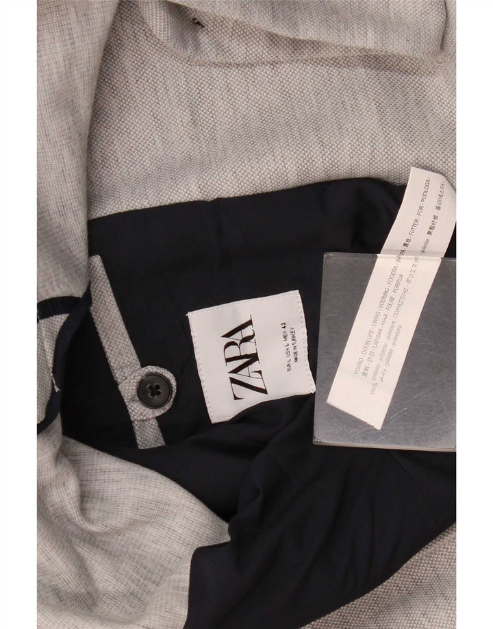 Zara Mens 2 Button Blazer Jacket UK 40 Large Grey Flecked Polyester