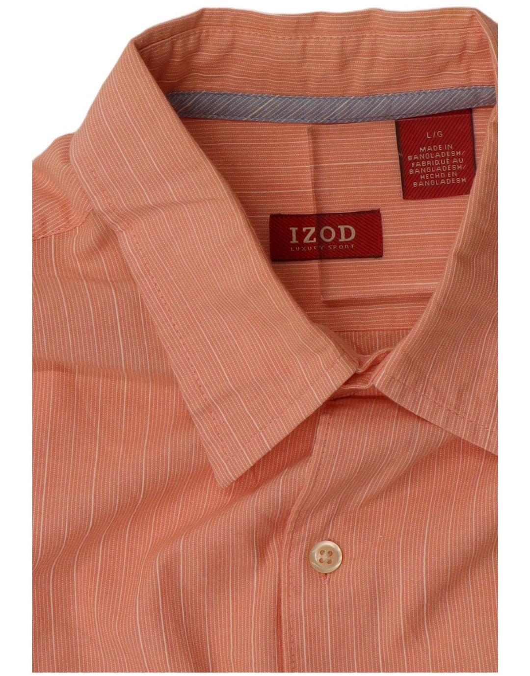 IZOD Mens Short Sleeve Shirt Large Orange Striped Cotton