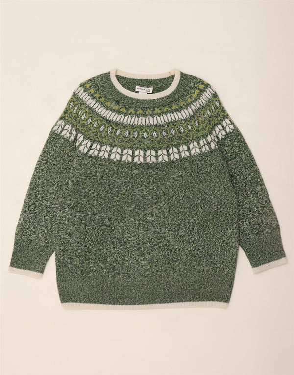 Vintage Womens Boat Neck Jumper Sweater UK 22 3XL Green Fair Isle Acrylic