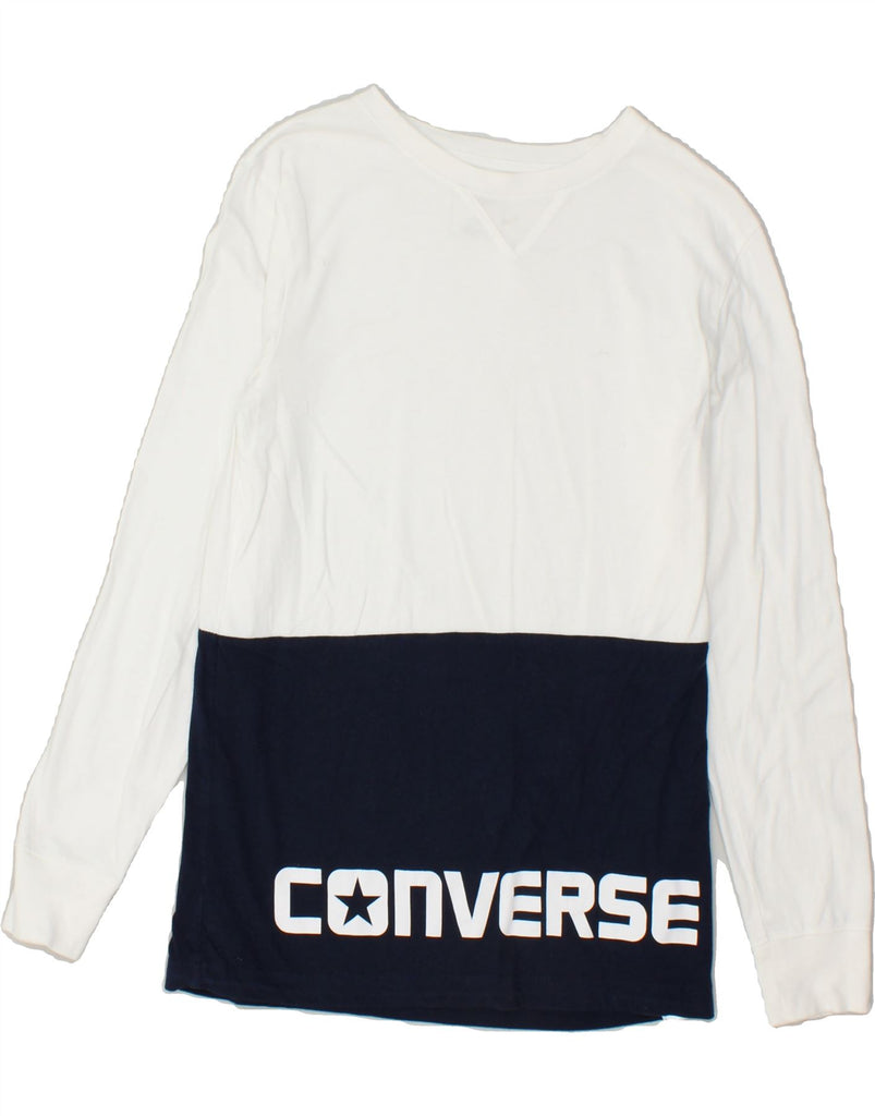 CONVERSE Boys Graphic Top Long Sleeve 13-14 Years XL White Colourblock | Vintage Converse | Thrift | Second-Hand Converse | Used Clothing | Messina Hembry 