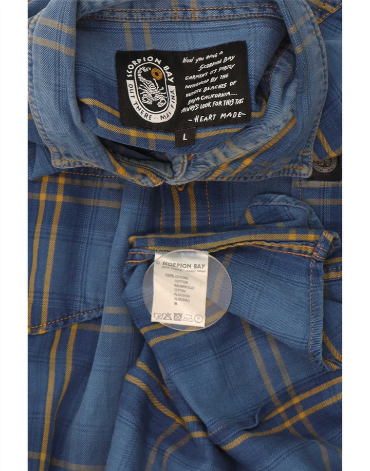 Scorpion Bay Mens Flannel Shirt Large Blue Check Cotton