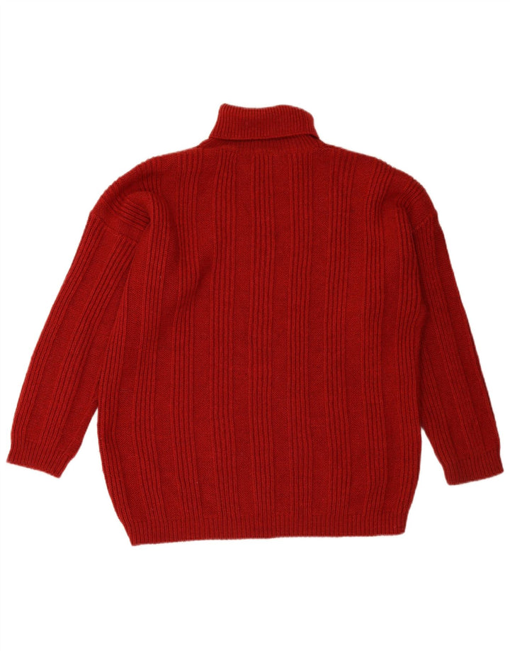 VINTAGE Womens Roll Neck Jumper Sweater UK 18 XL Burgundy Fair Isle