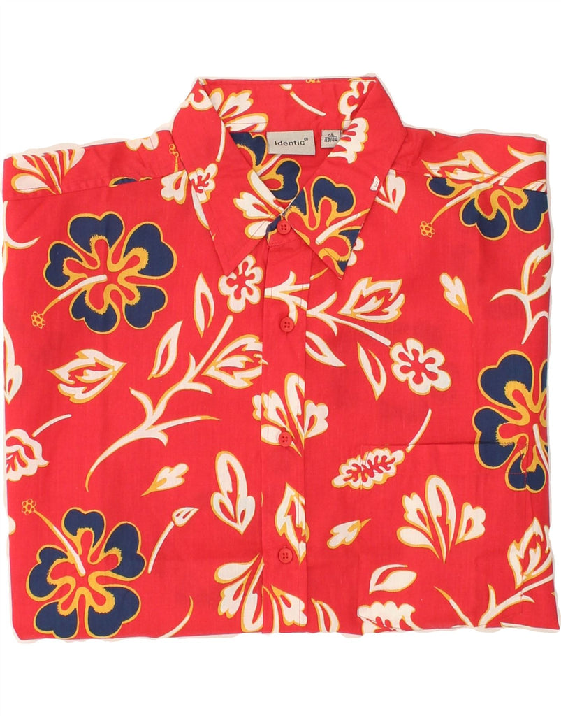 IDENTIC Mens Short Sleeve Shirt Size 43/44 XL Red Floral Cotton Vintage Identic and Second-Hand Identic from Messina Hembry 