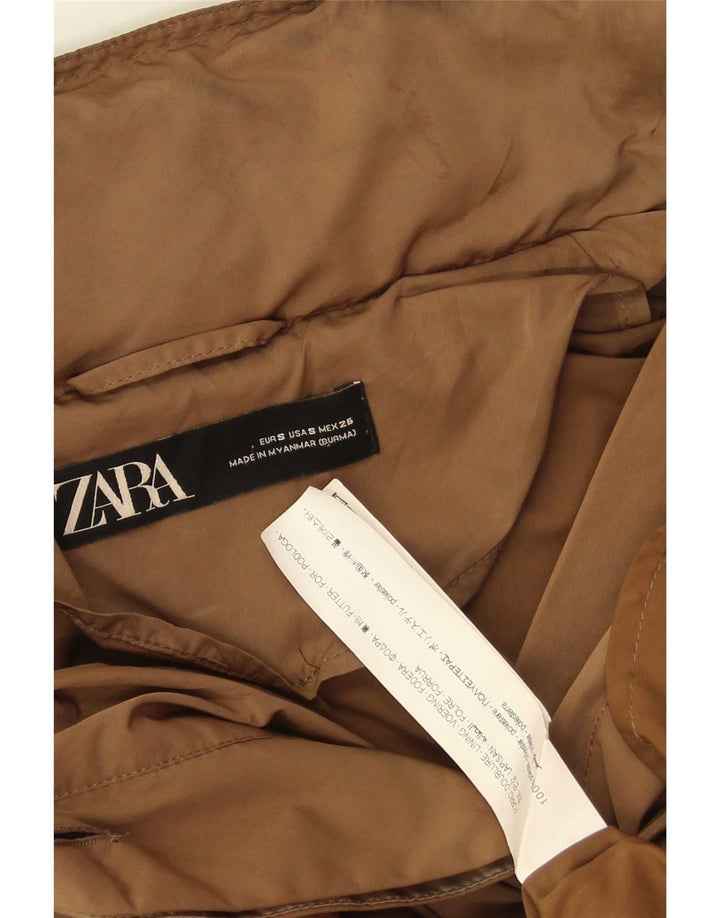 Zara Womens Hooded Oversized Trench Coat UK 10 Small Brown Polyester