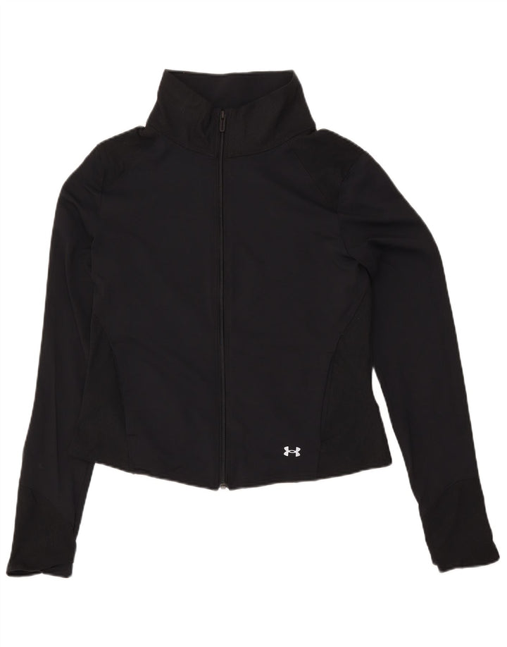 UNDER ARMOUR Womens Crop Tracksuit Top Jacket UK 14 Large Black Nylon