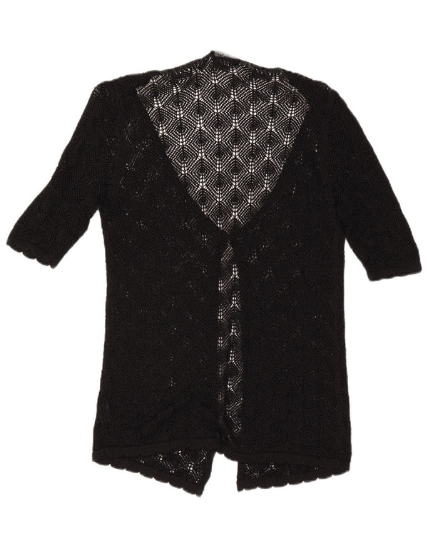 Vintage Womens See Through Crochet Cardigan Sweater UK 14 Medium Black