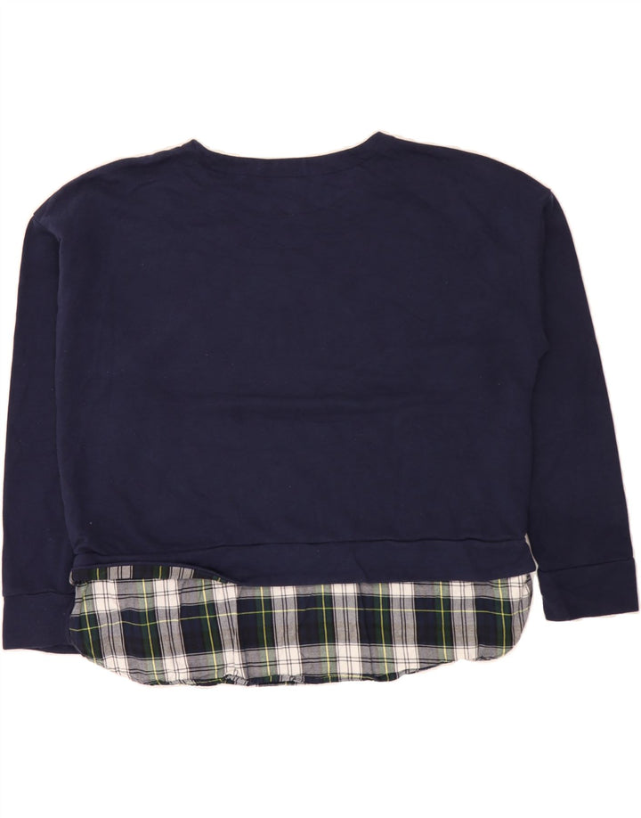 IZOD Womens Oversized Sweatshirt Jumper UK 20 2XL Navy Blue Check Cotton Vintage Izod and Second-Hand Izod from Messina Hembry 