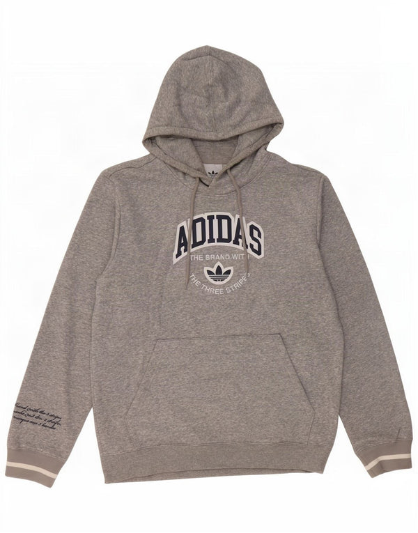 Adidas Mens Graphic Hoodie Jumper Medium Grey Flecked Cotton