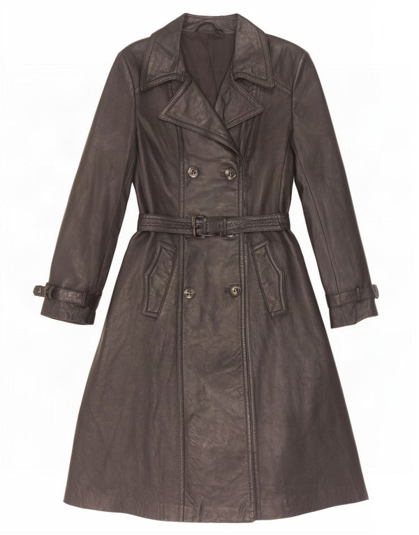Vintage Womens Leather Coat UK 10 Small Black