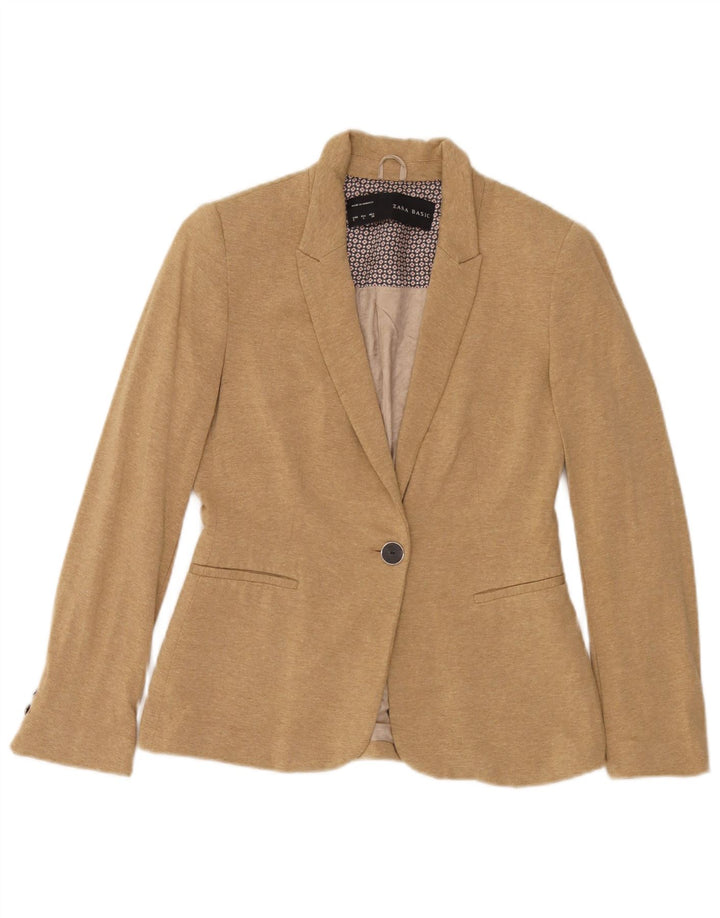 Zara Womens 1 Button Blazer Jacket UK 10 Small Beige Viscose