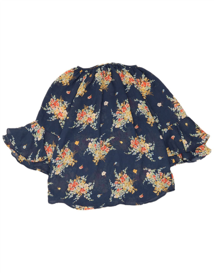 Chaps Womens 3/4 Sleeve Blouse Top UK 12 Medium Blue Floral Polyester