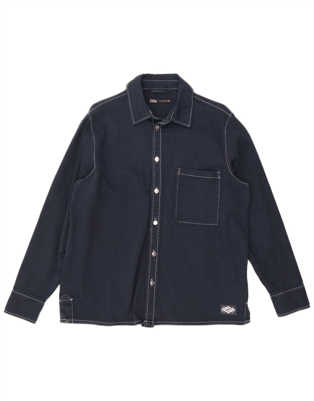 Zara Mens Loose Fit Denim Shirt Small Navy Blue Cotton