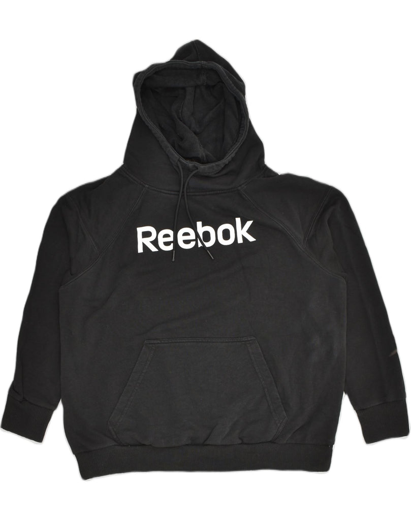 REEBOK Womens Graphic Hoodie Jumper UK 14 Medium Black Cotton | Vintage Reebok | Thrift | Second-Hand Reebok | Used Clothing | Messina Hembry 