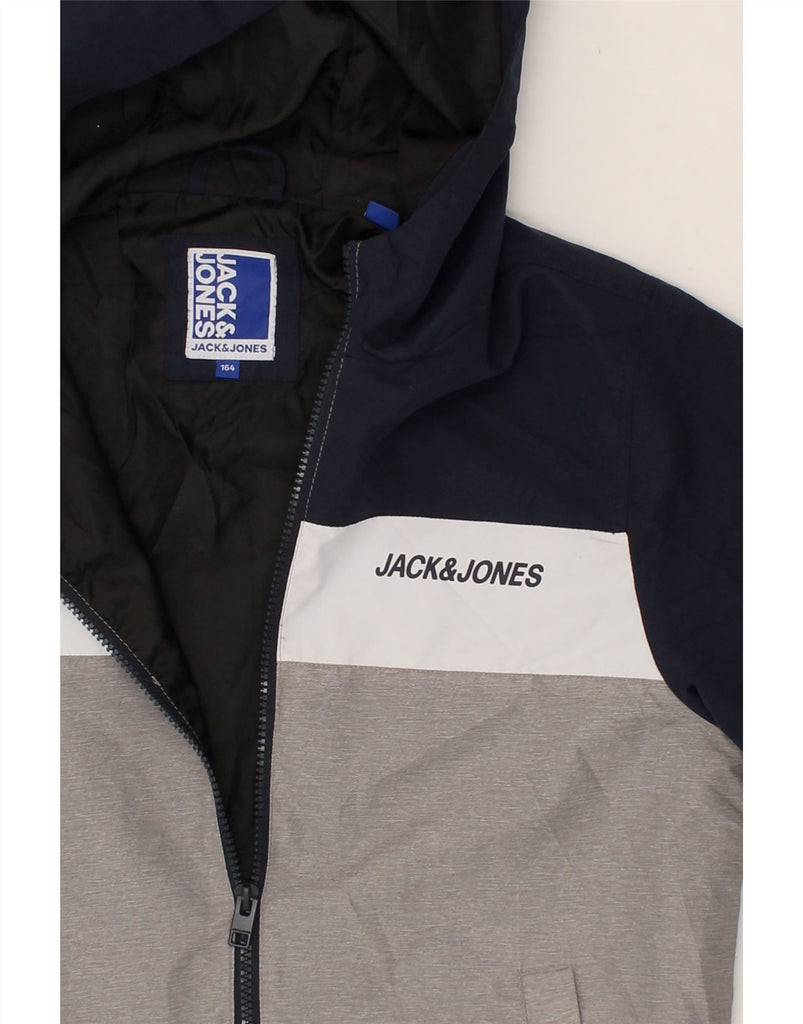 JACK & JONES Boys Hooded Bomber Jacket 13-14 Years Grey Colourblock | Vintage Jack & Jones | Thrift | Second-Hand Jack & Jones | Used Clothing | Messina Hembry 