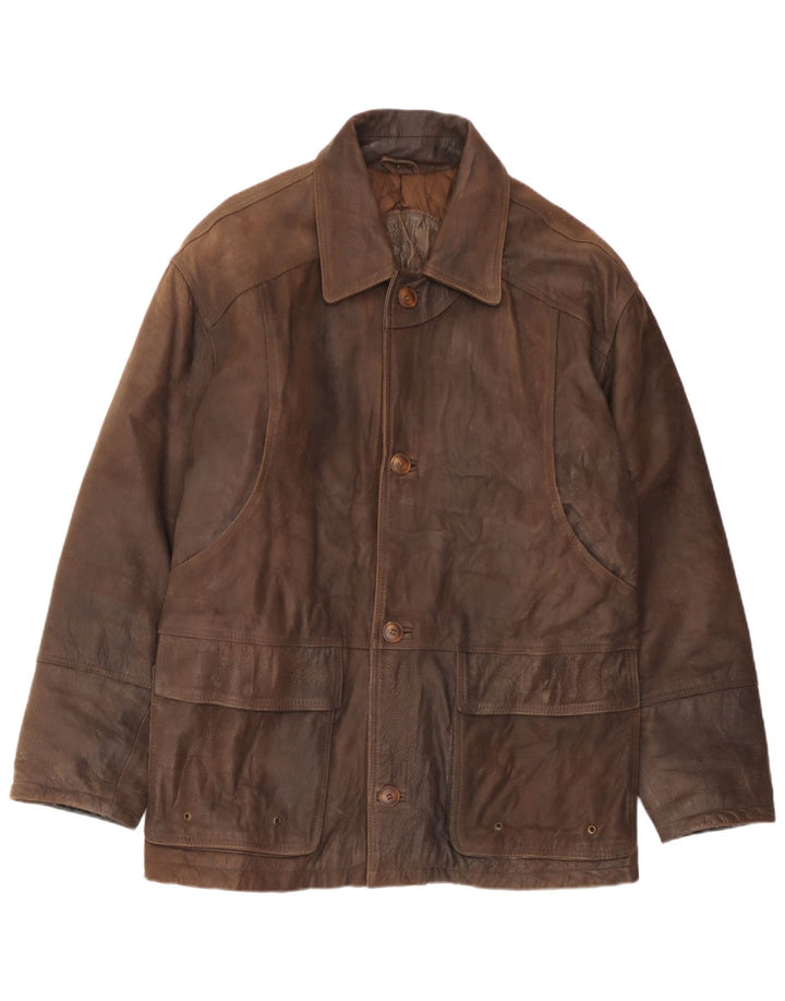 Vintage Mens Leather Windbreaker Coat IT 48 Medium Brown Leather