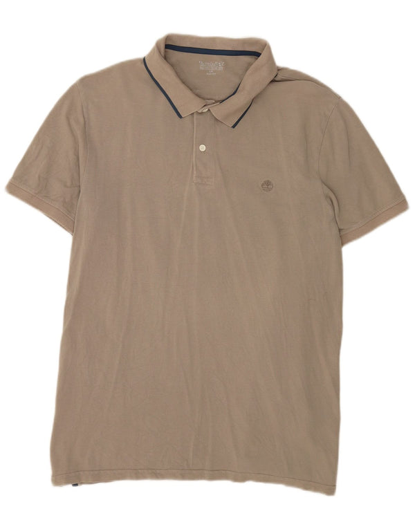 Timberland Mens Slim Fit Polo Shirt Large Beige Cotton