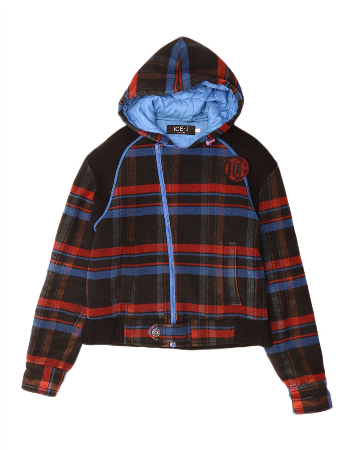 Iceberg Mens Hooded Bomber Jacket IT 52 XL Black Check Polyester