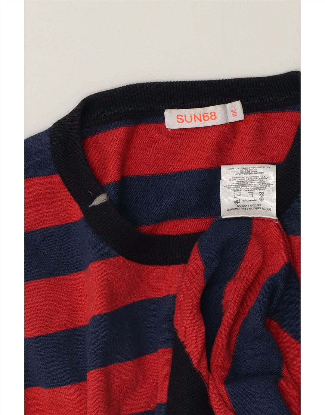 Sun68 Mens Crew Neck Jumper Sweater 2XL Red Striped Cotton